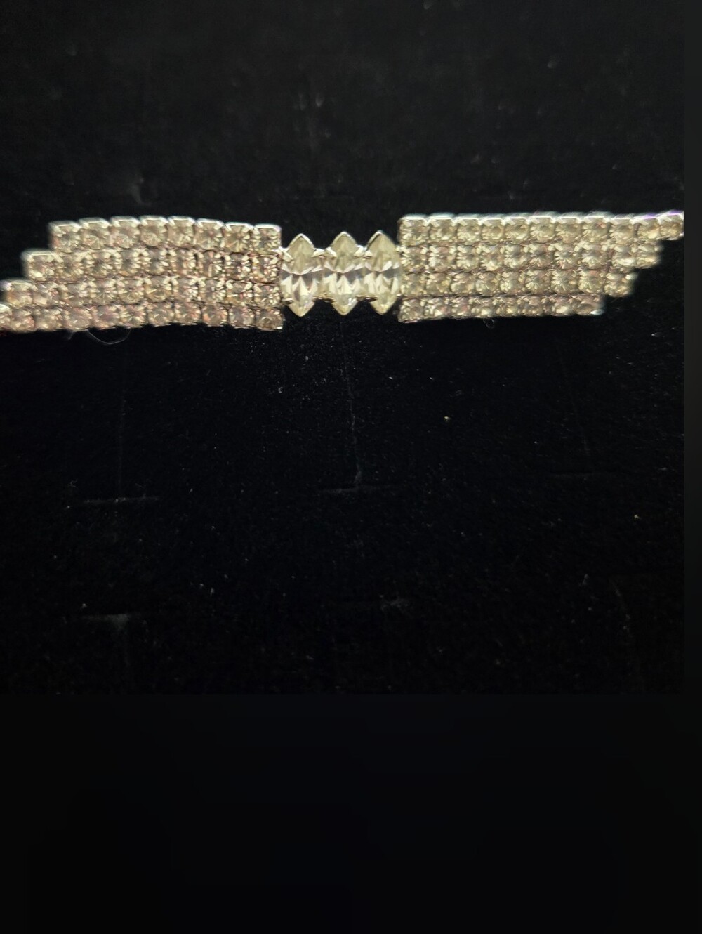 Vintage Rhinestone Rhinestone Silver-Tone Bar Brooch